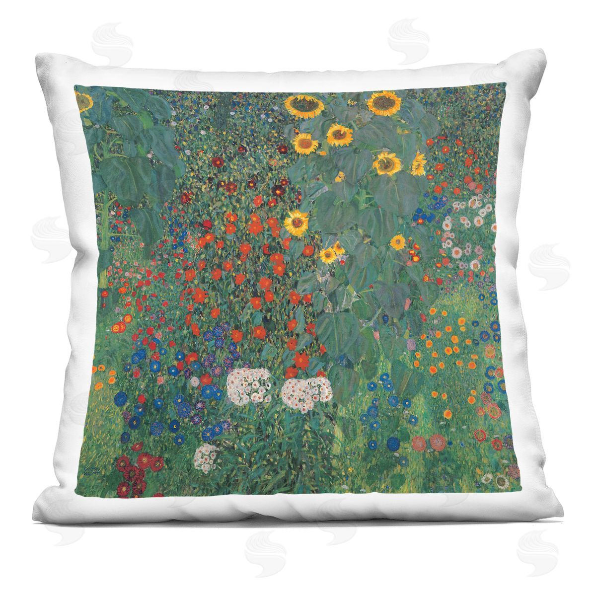 Abstract Green Layered Flower Blossom Botanicals Decorative Printed Pillow, Home Decor by Gustav Klimt