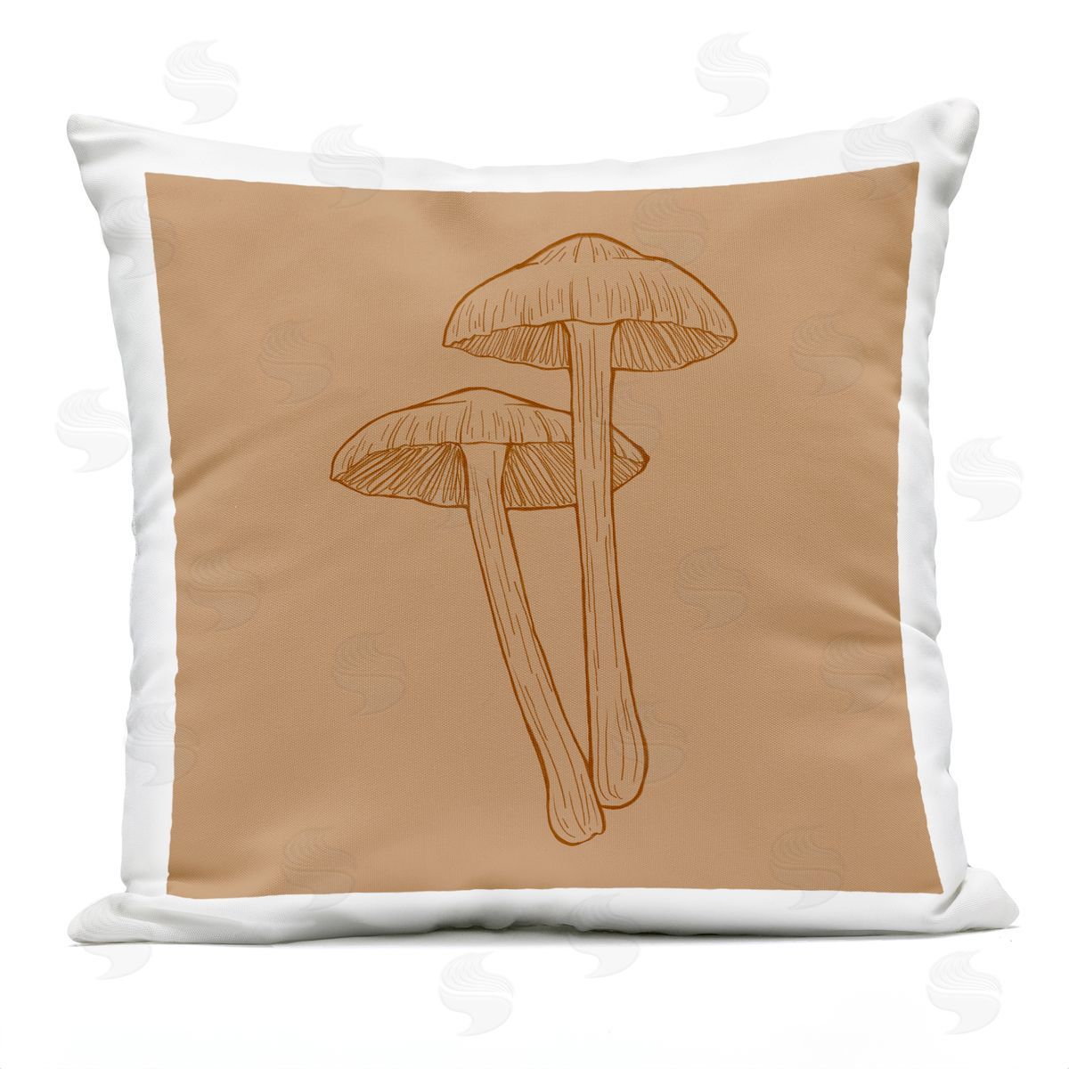 Intricate Mushrooms Botanical Brown Fungi Outdoor Printed Pillow, Home Decor by Ziwei Li