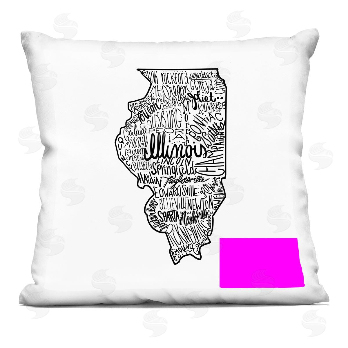 Illinois State Cities Typography Map Decorative Printed Pillow, Home Decor by Saturday Evening Post