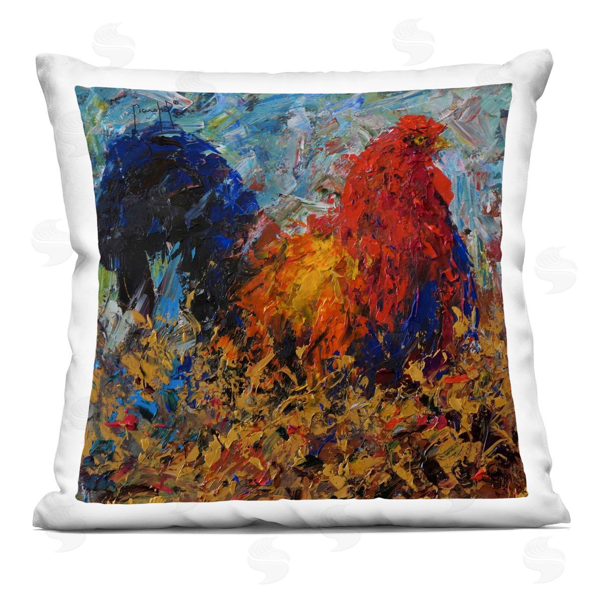 Impressionist Rooster Farm Animal Abstract Design Decorative Printed Pillow, Home Decor by Joseph Marshal Foster