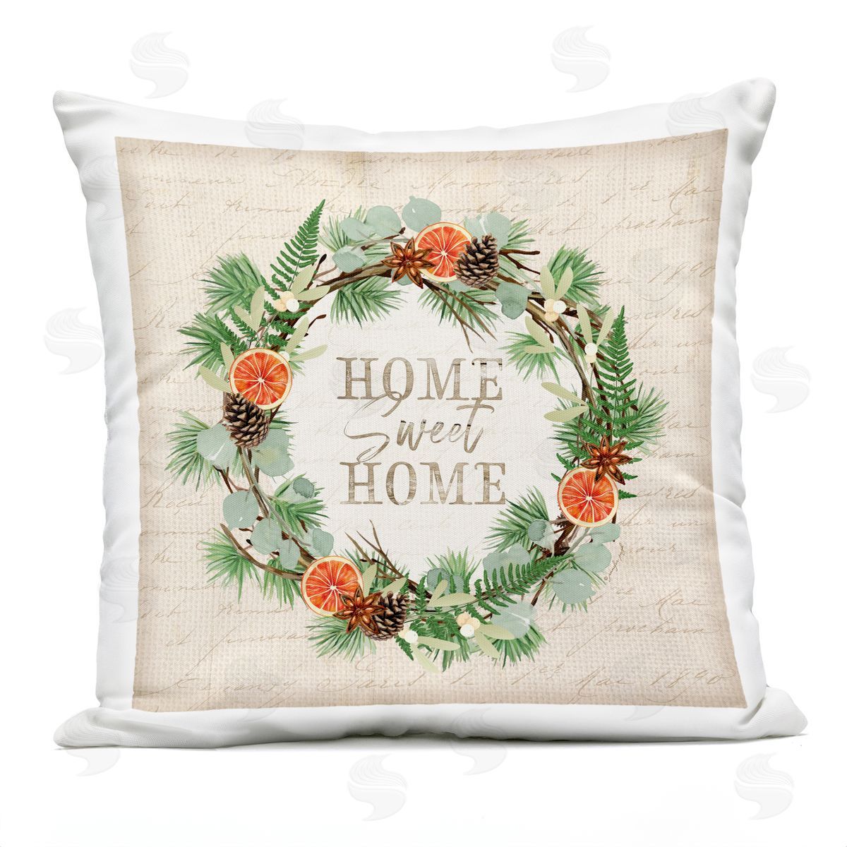 Sweet Home Vintage Cursive Script Wreath Outdoor Printed Pillow, Home Decor by Jennifer Pugh