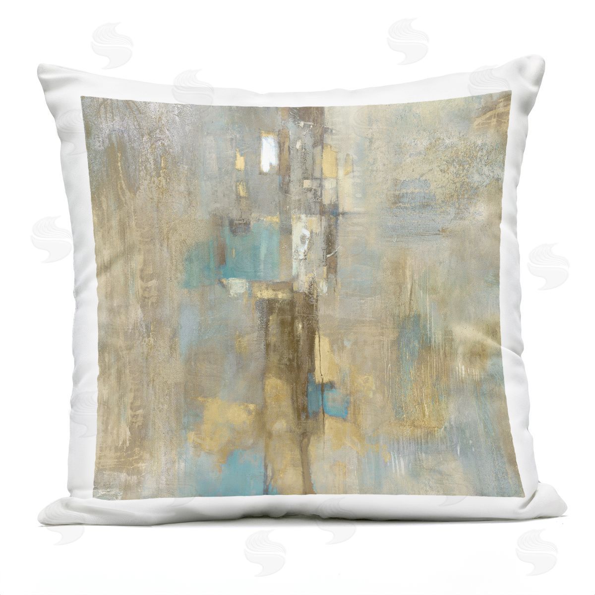 Tan Blue Abstract Blocked Brush Stroke Pattern Outdoor Printed Pillow, Home Decor by Justin Turner