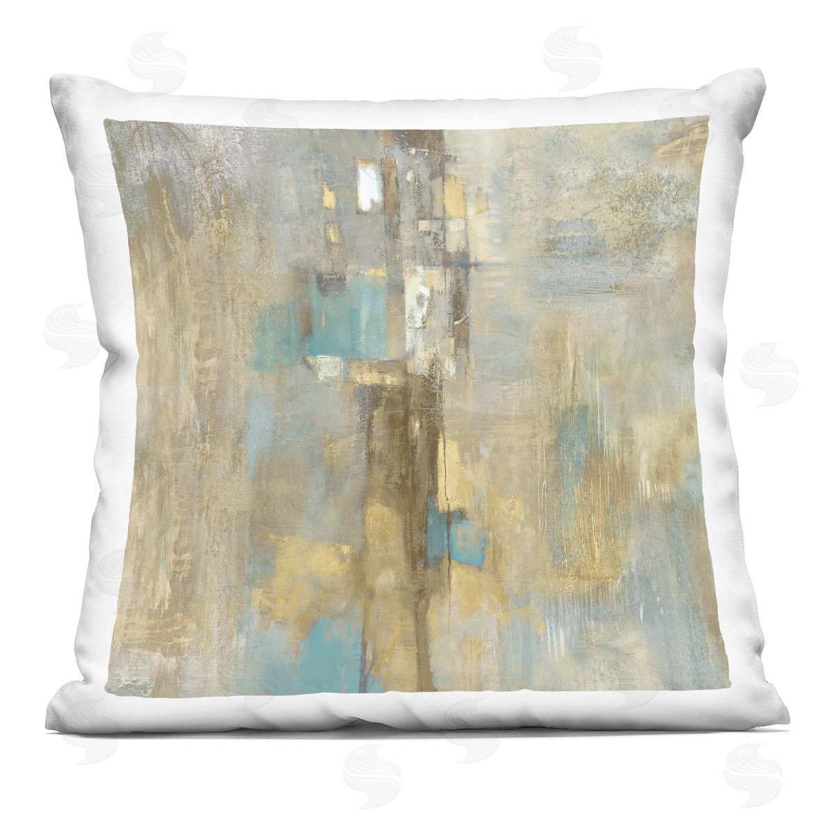 Tan Blue Abstract Blocked Brush Stroke Pattern Decorative Printed Pillow, Home Decor by Justin Turner