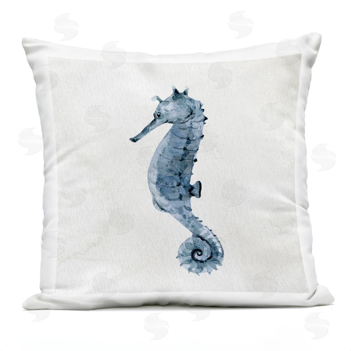 Navy Blue Seahorse Watercolor Detail Sea Life Outdoor Printed Pillow, Home Decor by Kim Allen