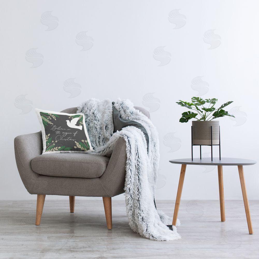 Lady Louise Designs Magic of Christmas White Dove Holiday Botanicals Printed Plush Polyester Throw Pillow On Chair