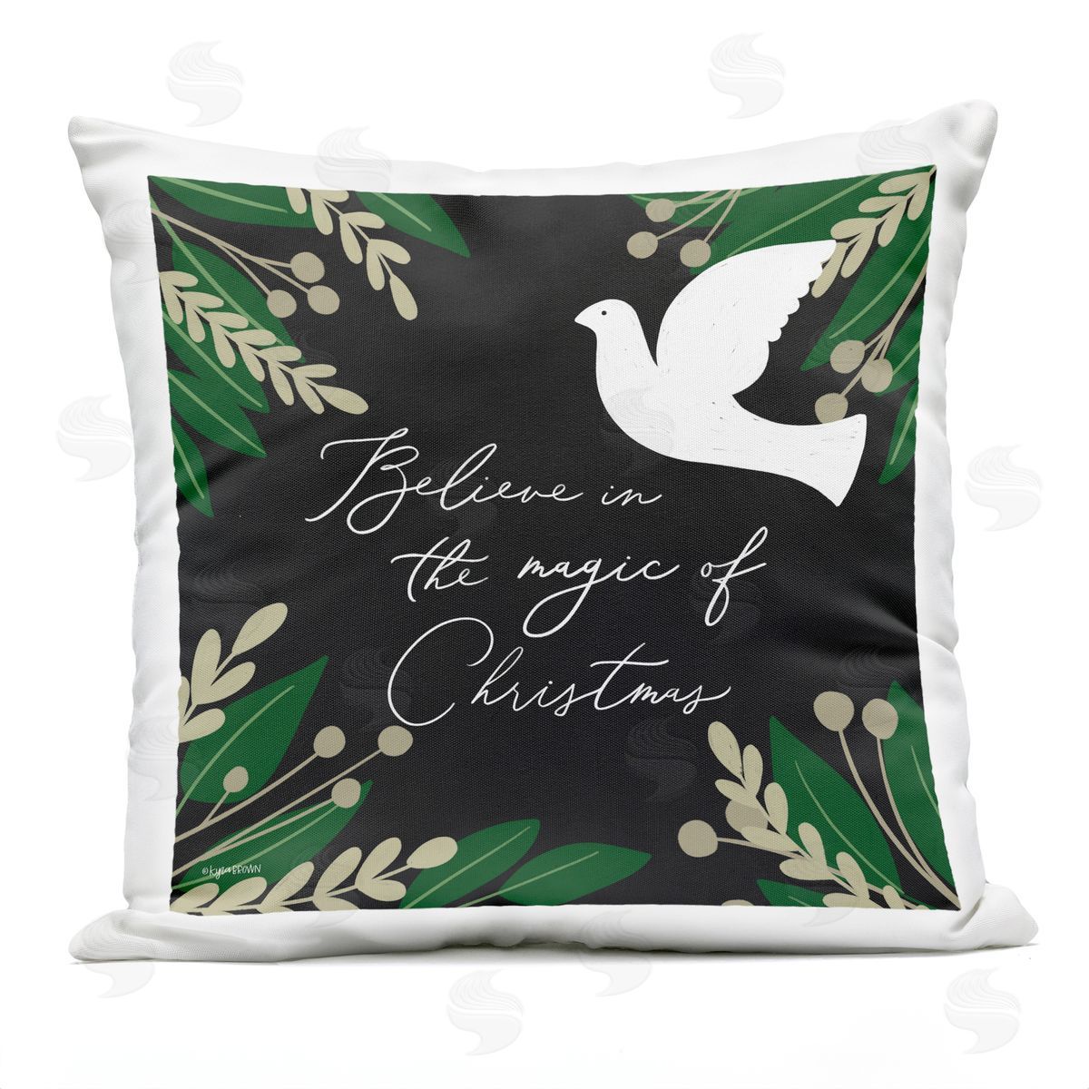 Lady Louise Designs Magic of Christmas Phrase Seasonal Botanical Border Outdoor Quick-Dry Polyester Printed Throw Pillow