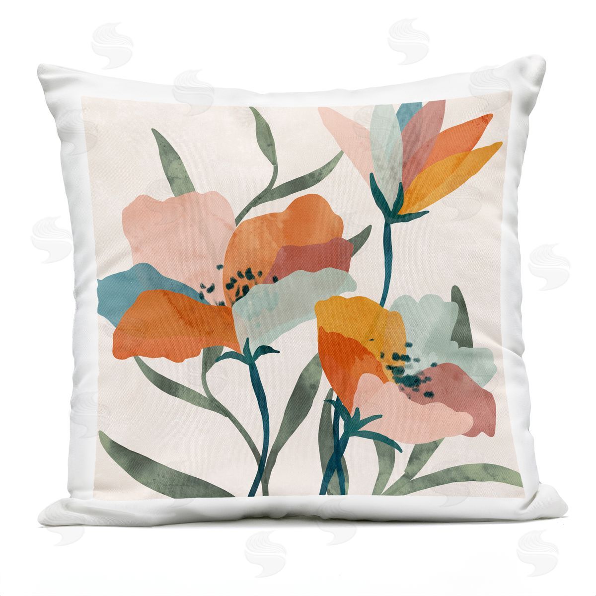 Modern Orange Pink Flower Petals Blossoms Outdoor Printed Pillow, Home Decor by Nina Blue