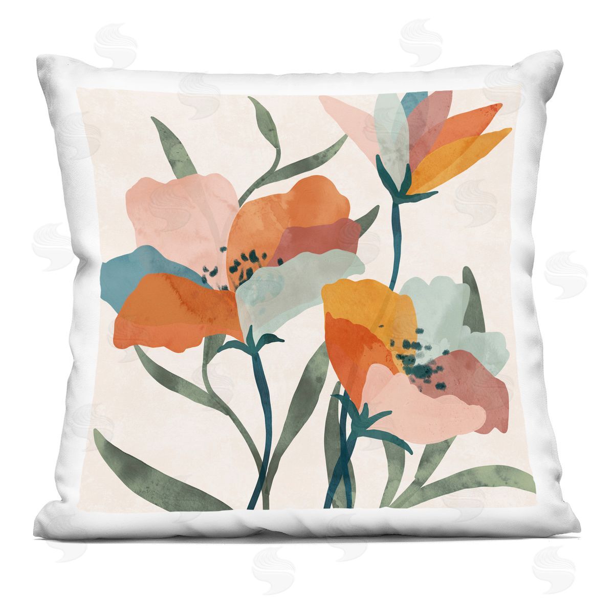 Modern Orange Pink Flower Petals Blossoms Decorative Printed Pillow, Home Decor by Nina Blue