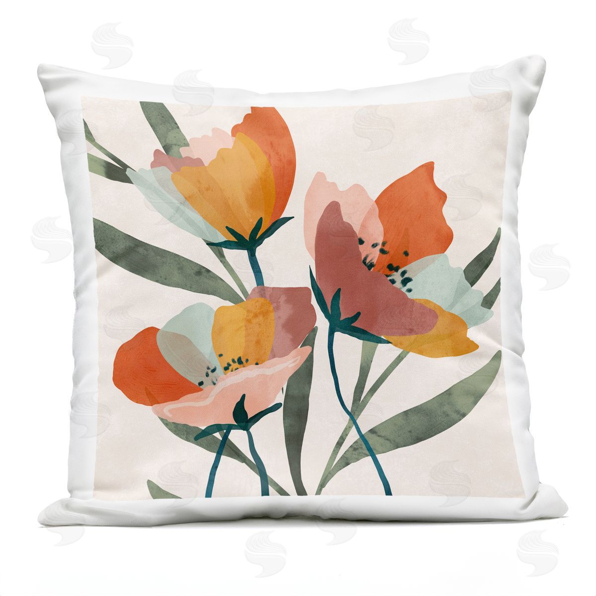 Vivid Flower Arrangement Abstract Orange Petals Outdoor Printed Pillow, Home Decor by Nina Blue