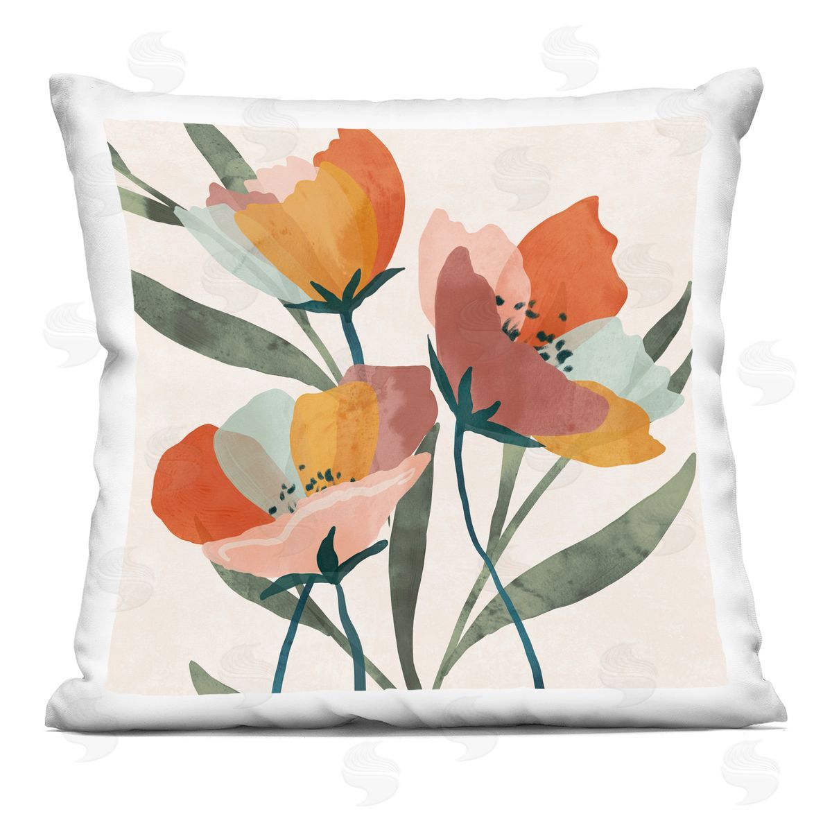 Vivid Flower Arrangement Abstract Orange Petals Decorative Printed Pillow, Home Decor by Nina Blue