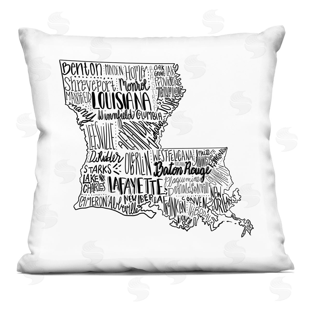 Louisiana State Shape City Typography Map Decorative Printed Pillow, Home Decor by The Saturday Evening Post