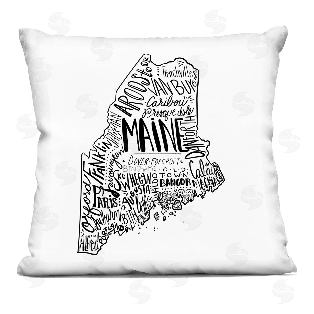 Maine State Shape City Text Map Decorative Printed Pillow, Home Decor by Saturday Evening Post