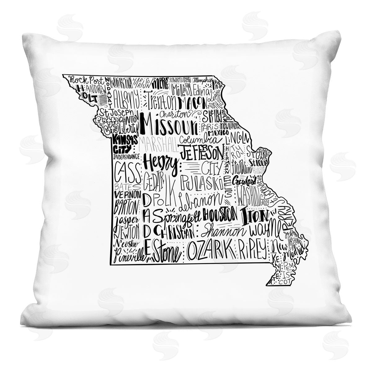 Missouri State Shape Typography Cities Map Decorative Printed Pillow, Home Decor by Saturday Evening Post