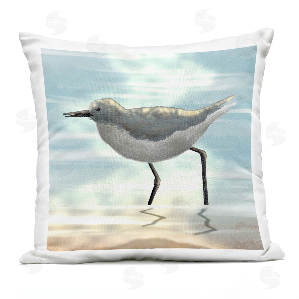 Sandpiper Bird Along Shallow Beach Shoreline Outdoor Printed Pillow, Home Decor by Marcus Prime