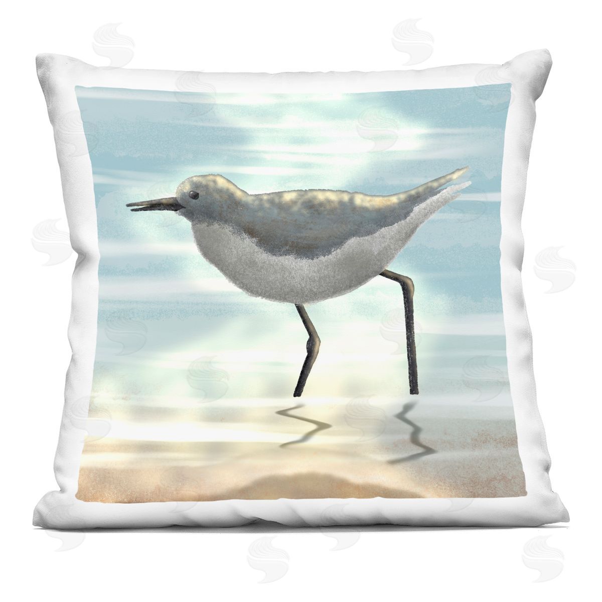 Sandpiper Bird Along Shallow Beach Shoreline Decorative Printed Pillow, Home Decor by Marcus Prime