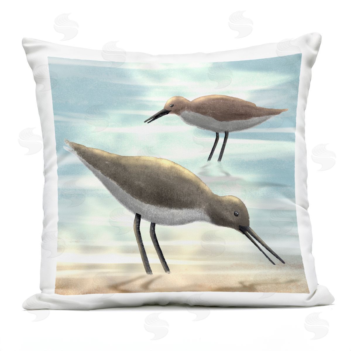 Two Sandpiper Birds Coastal Beach Shore Outdoor Printed Pillow, Home Decor by Marcus Prime