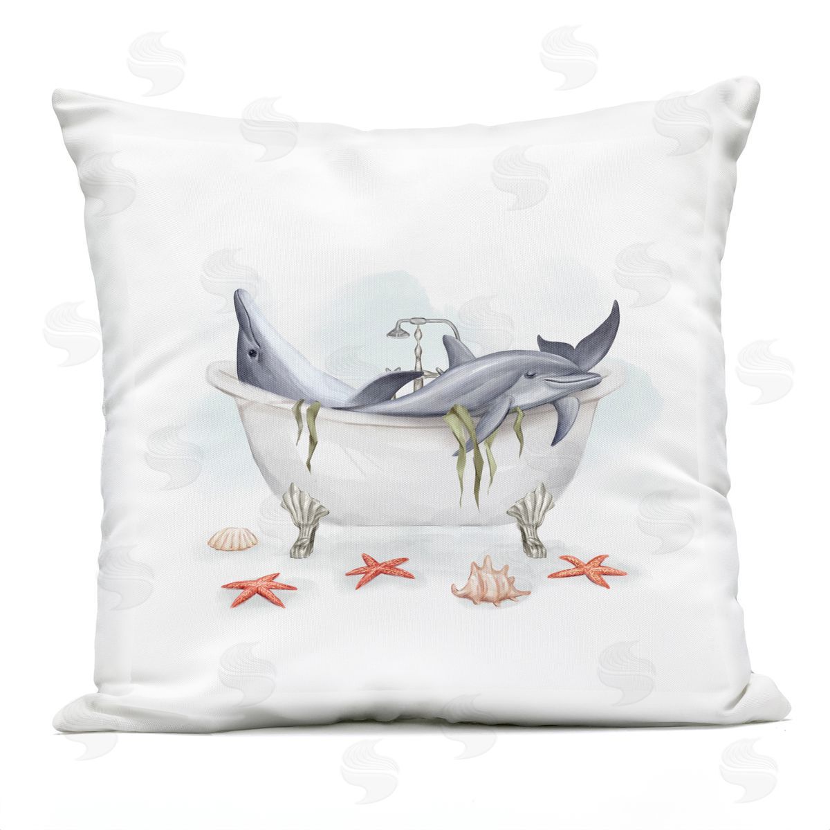 Nautical Dolphins Swimming Bathtub Sea Life Outdoor Printed Pillow, Home Decor by Ziwei Li
