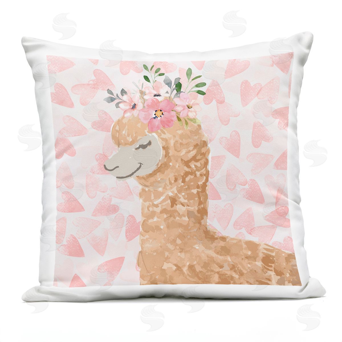 Nicole DeCamp Fluffy Floral Alpaca Cute Pink Heart Pattern Outdoor Quick-Dry Polyester Printed Throw Pillow