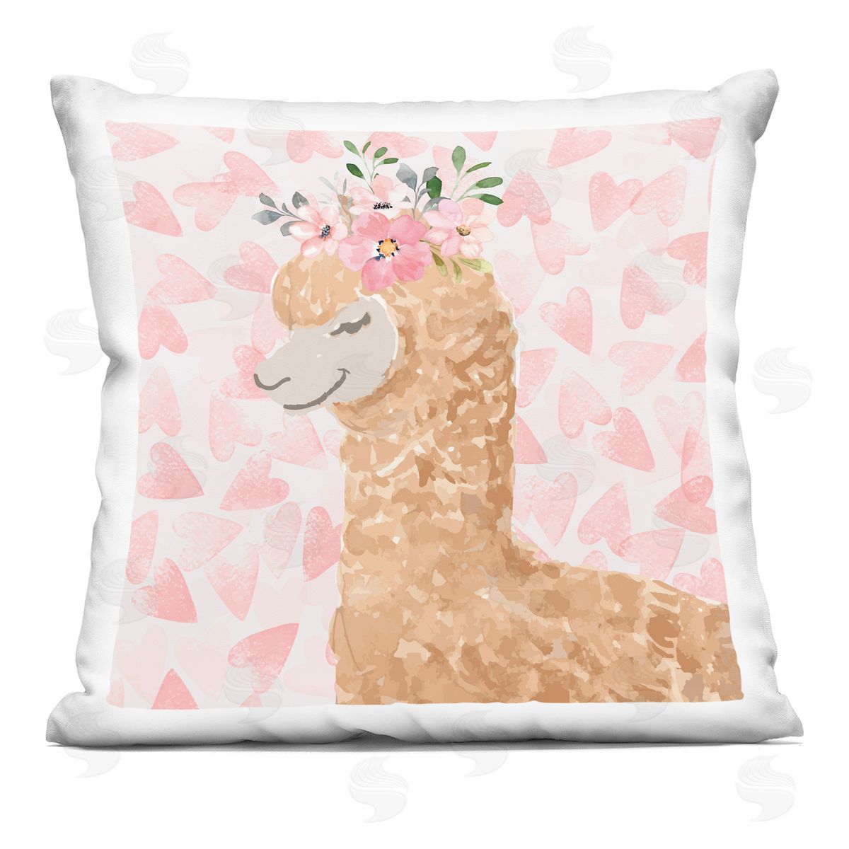 Nicole DeCamp Fluffy Floral Alpaca Cute Pink Heart Pattern Printed Plush Polyester Throw Pillow