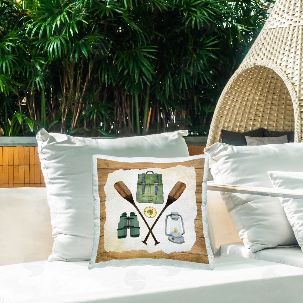 Nicole DeCamp Various Camping Gear Rustic Grain Pattern Outdoor Quick-Dry Polyester Printed Throw Pillow in Back Yard