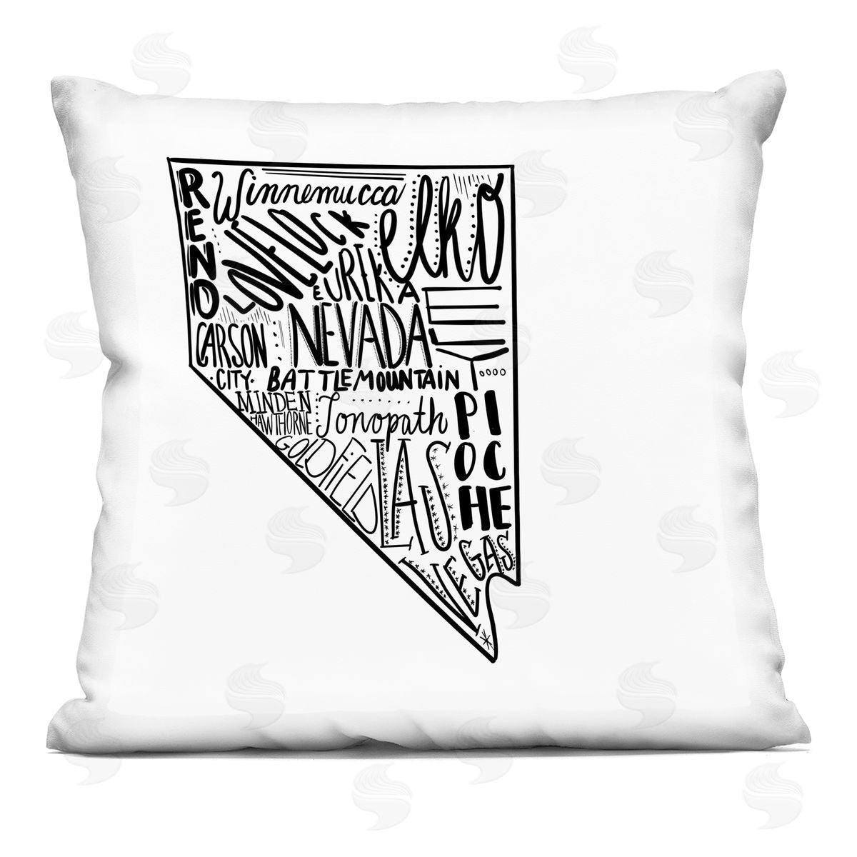 Nevada State Typography Map Various Cities Decorative Printed Pillow, Home Decor by Saturday Evening Post