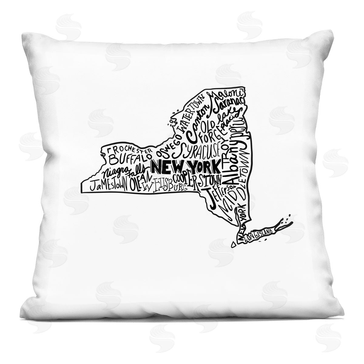 New York State Shape Cities Typography Decorative Printed Pillow, Home Decor by Saturday Evening Post