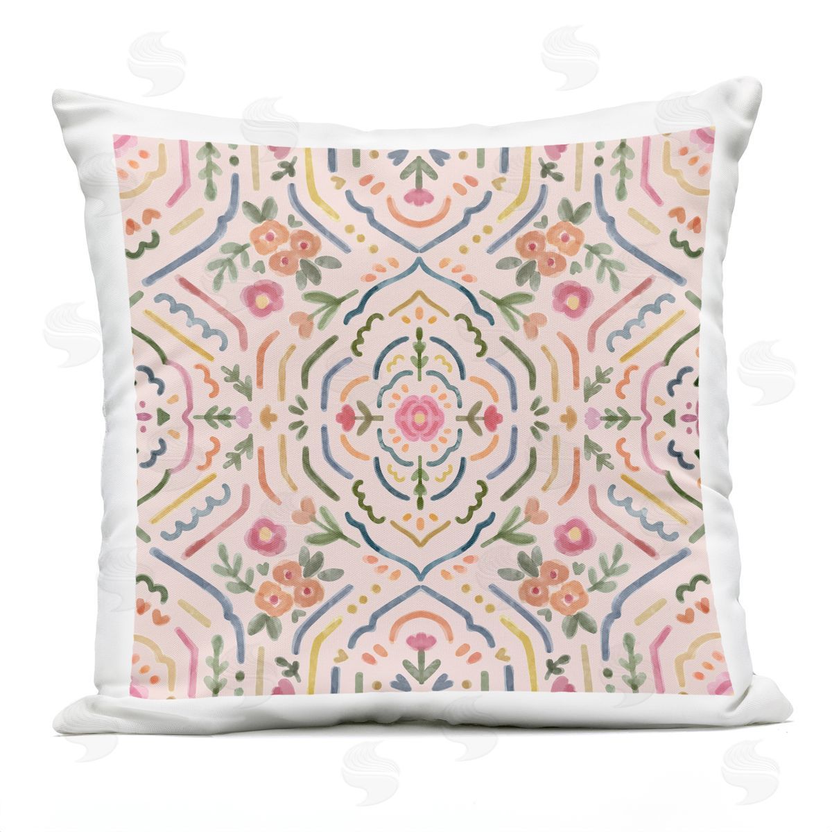 Delicate Pink Floral Line Pattern Shapes Outdoor Printed Pillow, Home Decor by Nina Muis Surface Design