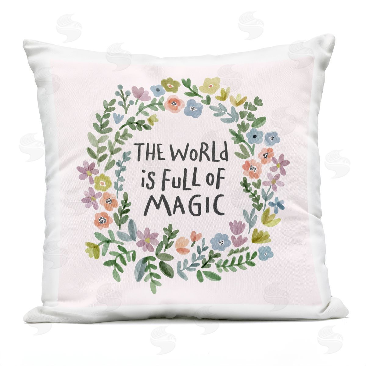 Full Of Magic Uplifting Flower Wreath Quote Outdoor Printed Pillow, Home Decor by Nina Muis Surface Design