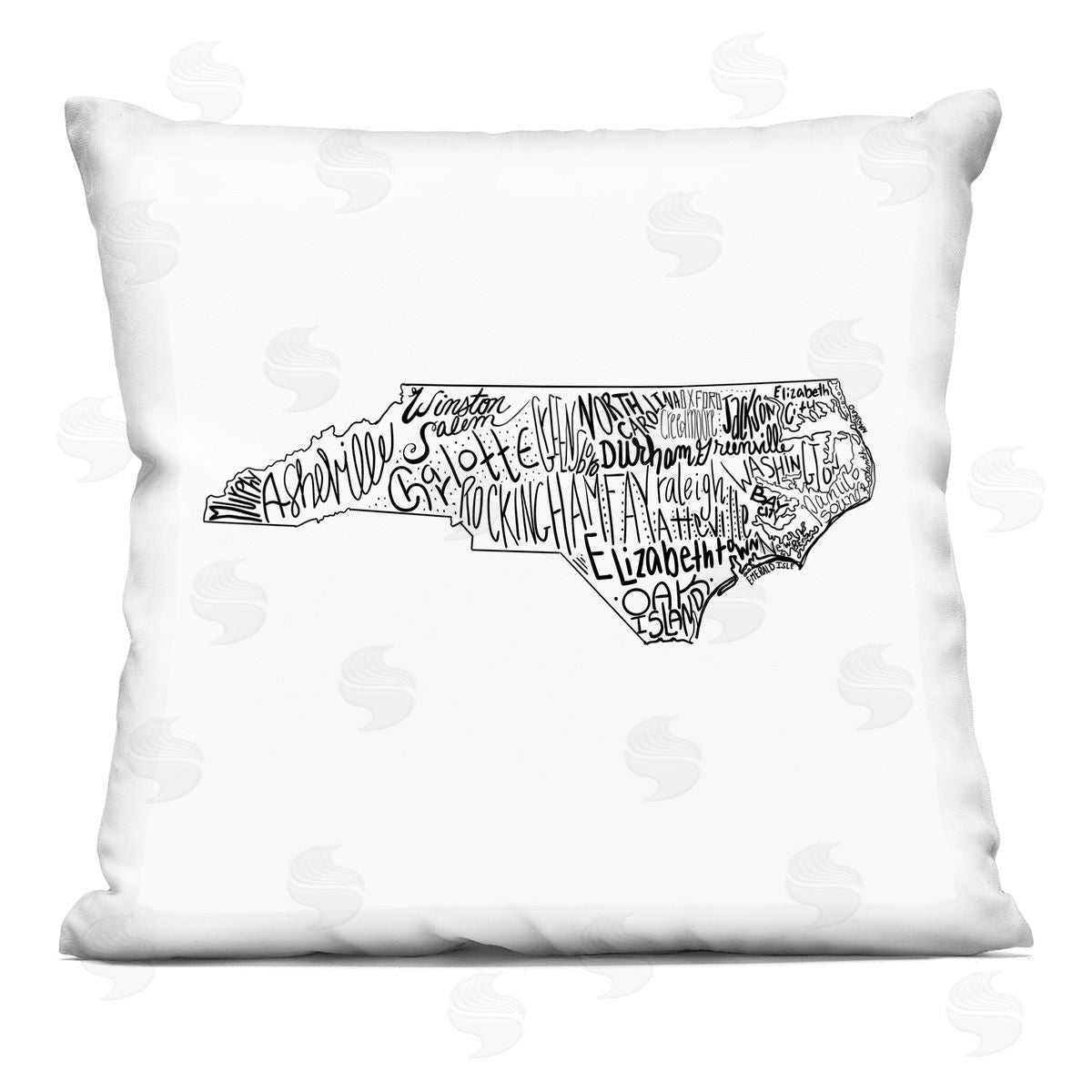 North Carolina State Typography City Names Decorative Printed Pillow, Home Decor by Saturday Evening Post