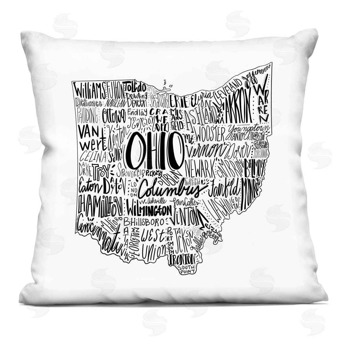 Ohio State Typography Cities Map Shape Decorative Printed Pillow, Home Decor by Saturday Evening Post