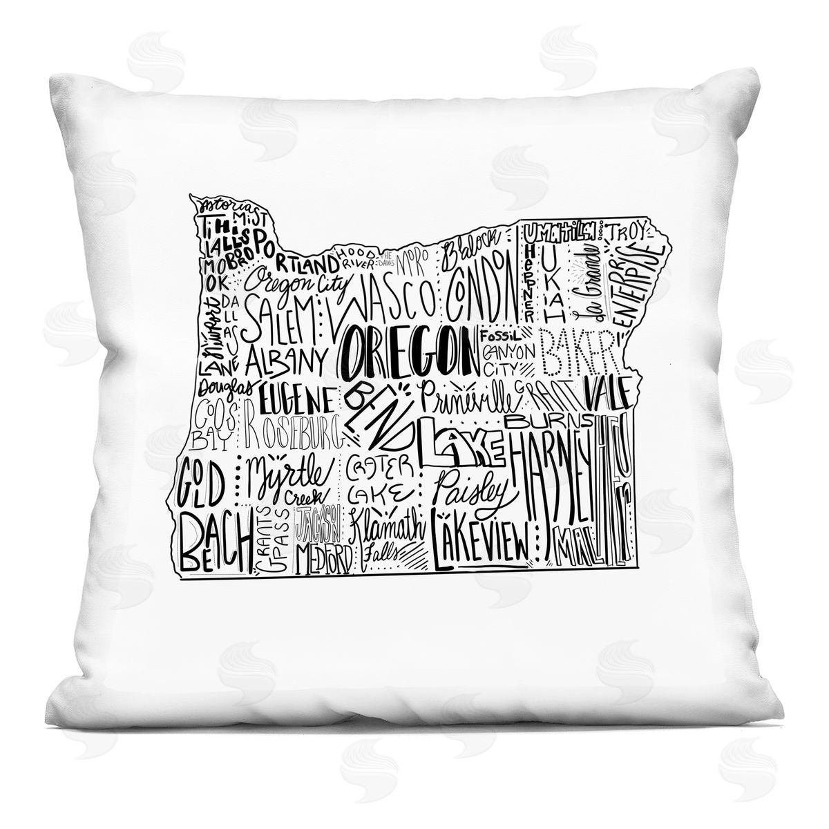 Oregon State Outline Typography City Map Decorative Printed Pillow, Home Decor by Saturday Evening Post