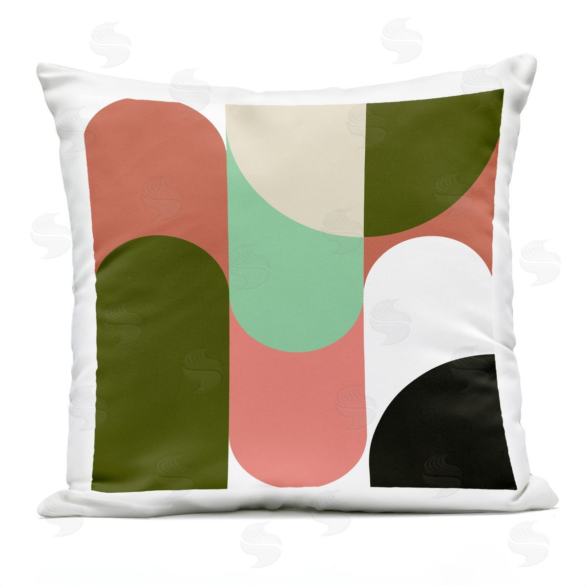 Retro Pink Green Geometric Curved Shapes Outdoor Printed Pillow, Home Decor by Stupell Studio