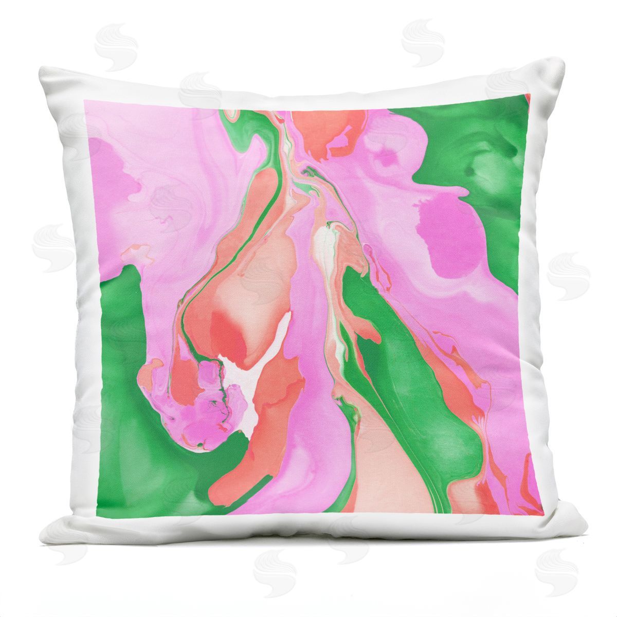 Contemporary Bold Pink Green Fluid Shapes Outdoor Printed Pillow, Home Decor by Stupell Studio