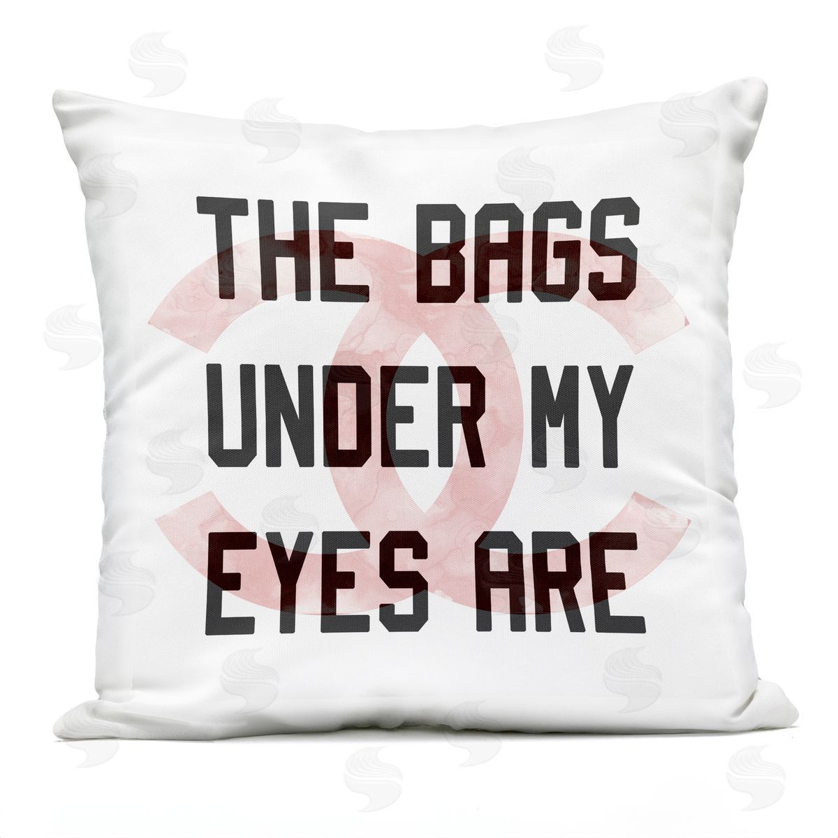 Trendy Eye Bags Humorous Glam Brand Phrase Outdoor Printed Pillow, Home Decor by Stupell Studio