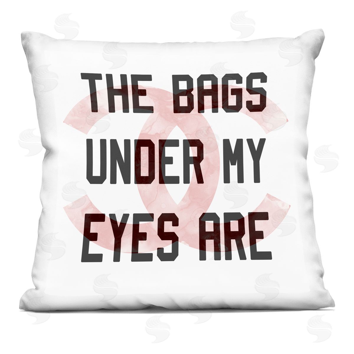 Trendy Eye Bags Humorous Glam Brand Phrase Decorative Printed Pillow, Home Decor by Stupell Studio