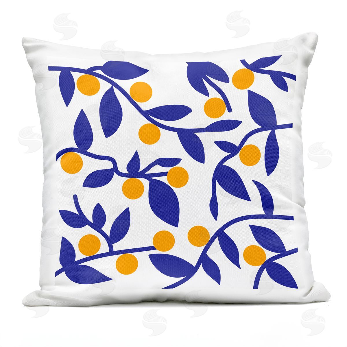 Modern Orange Berries Botanical Blue Leaves Outdoor Printed Pillow, Home Decor by Stupell Studio