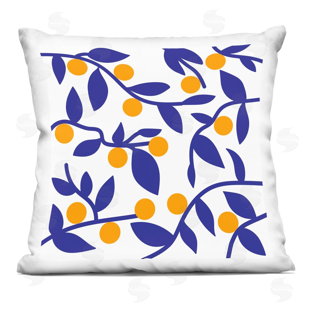 Modern Orange Berries Botanical Blue Leaves Decorative Printed Pillow, Home Decor by Stupell Studio