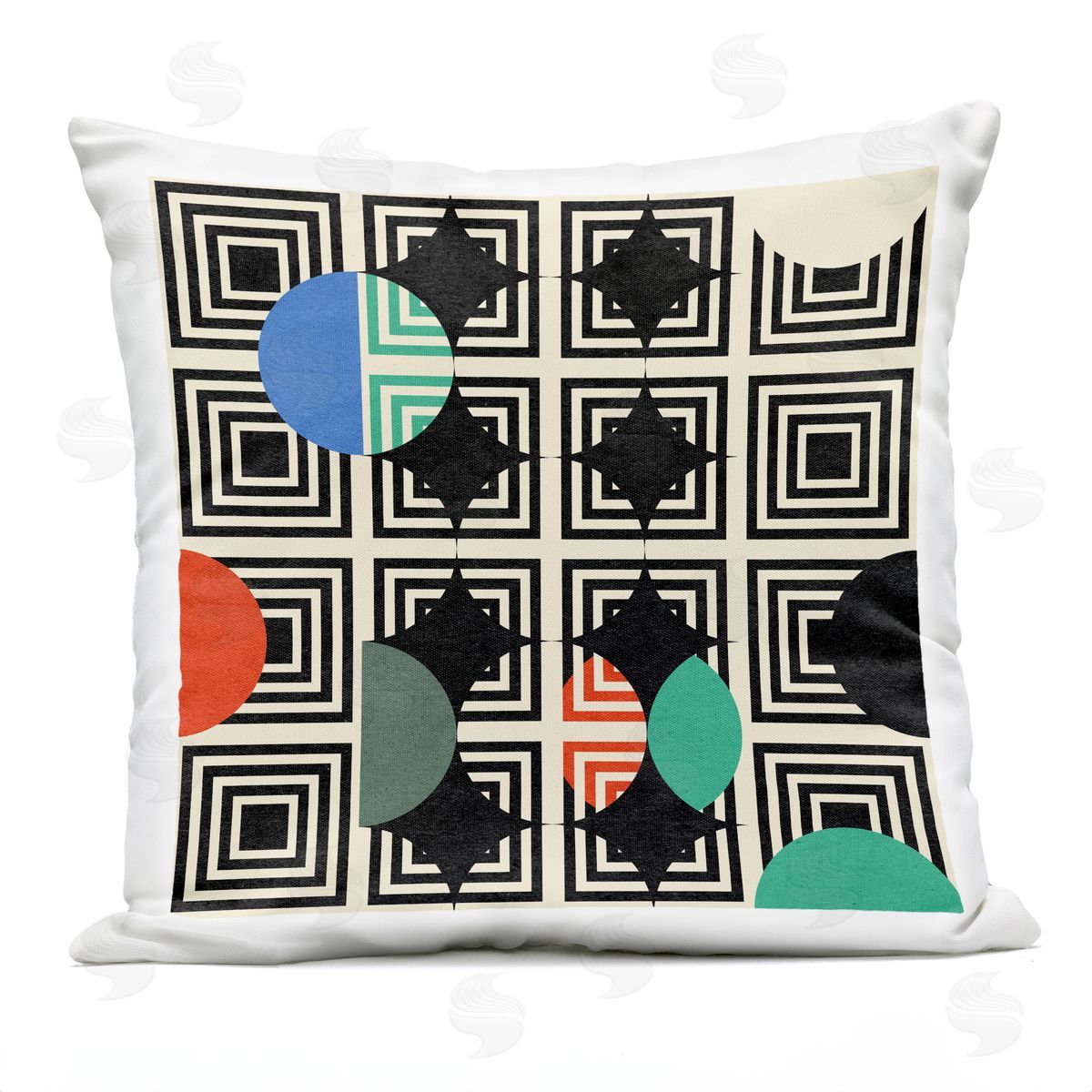 Retro Geometric Squares Layered Diamonds Circles Outdoor Printed Pillow, Home Decor by Stupell Studio