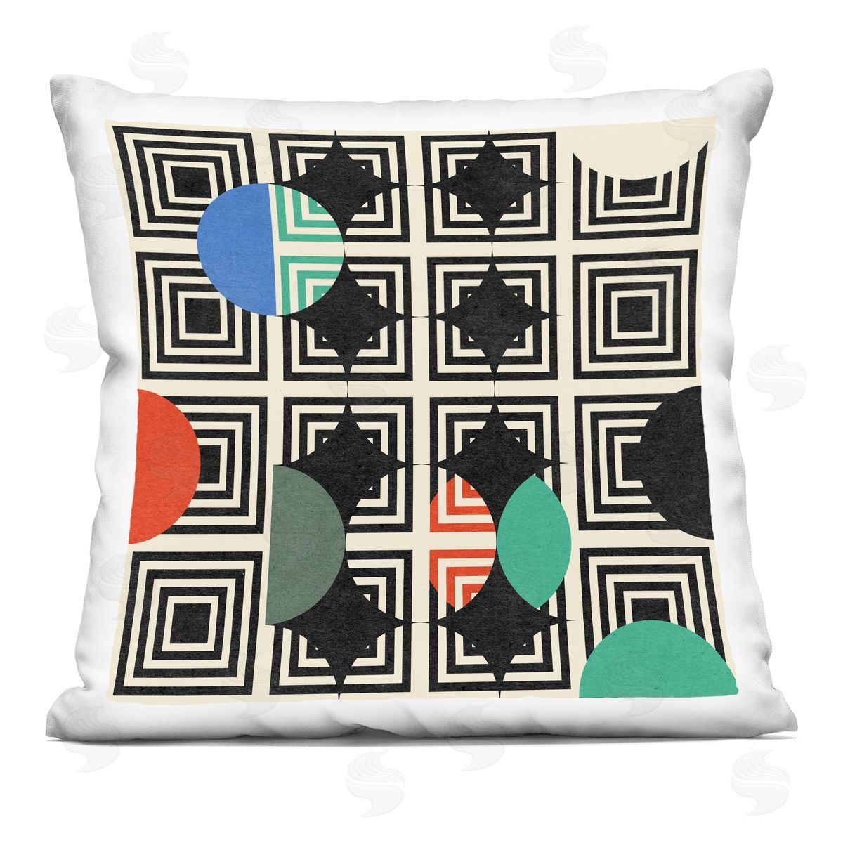 Retro Geometric Squares Layered Diamonds Circles Decorative Printed Pillow, Home Decor by Stupell Studio
