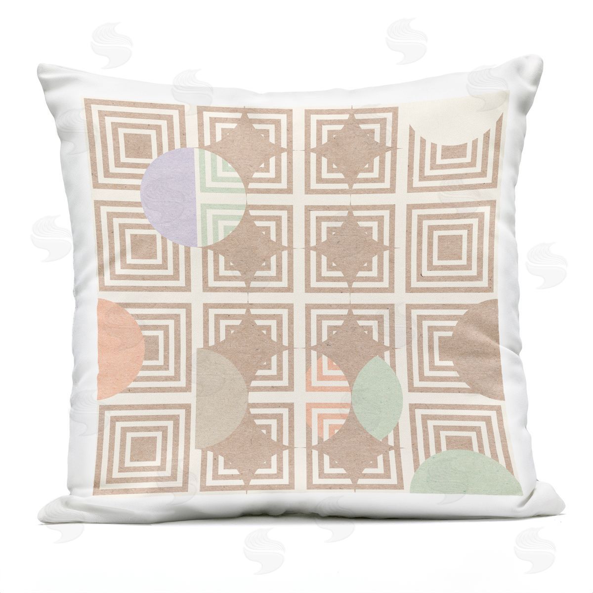 Modern Beige Geometric Shapes Overlapping Squares Diamond Outdoor Printed Pillow, Home Decor by Stupell Studio