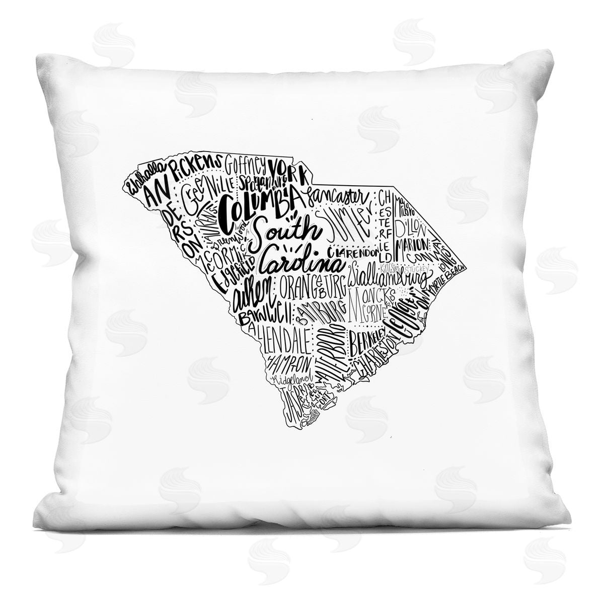South Carolina Typography Cities Shape Map Decorative Printed Pillow, Home Decor by Saturday Evening Post