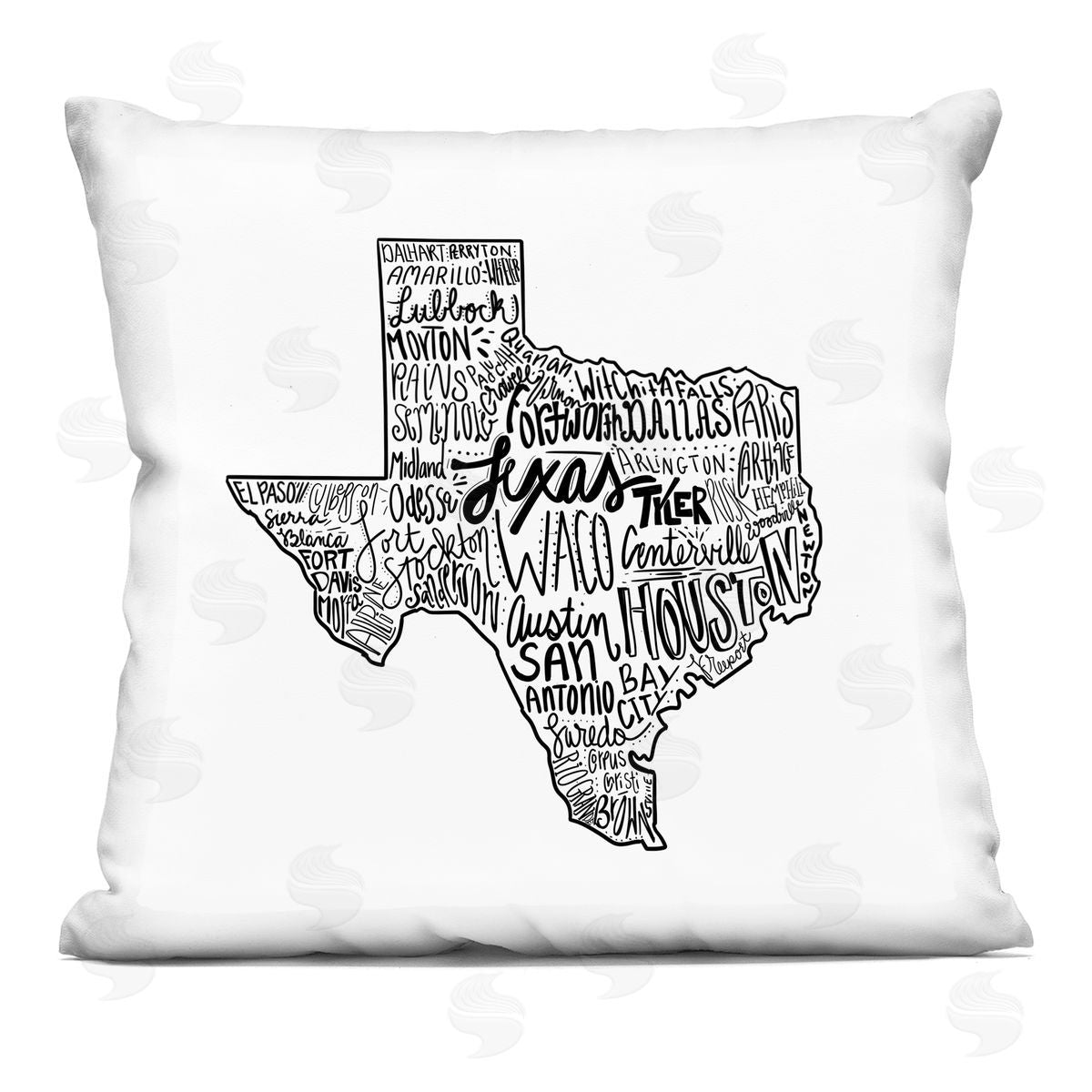 Texas State Outline Shape City Typography Decorative Printed Pillow, Home Decor by Saturday Evening Post