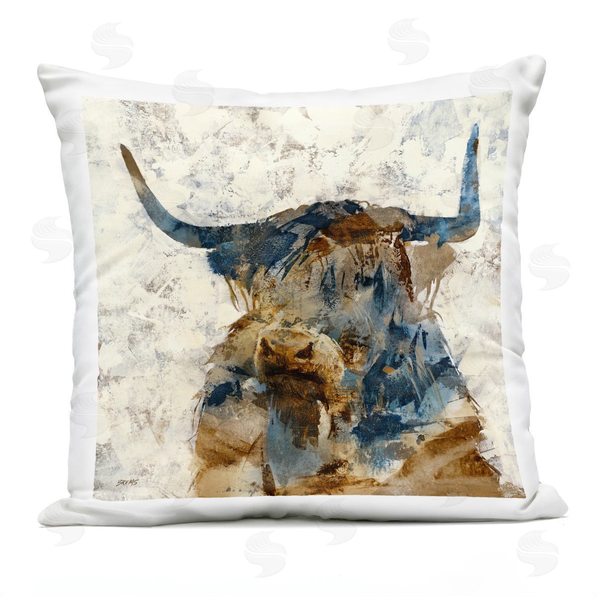 Abstract Farmhouse Longhorn Highland Cattle Animal Outdoor Printed Pillow, Home Decor by Scott Brems