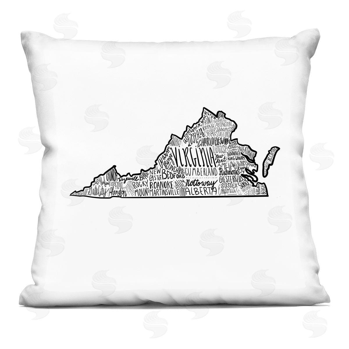 Virginia State Shape Typography Cities Map Decorative Printed Pillow, Home Decor by Saturday Evening Post