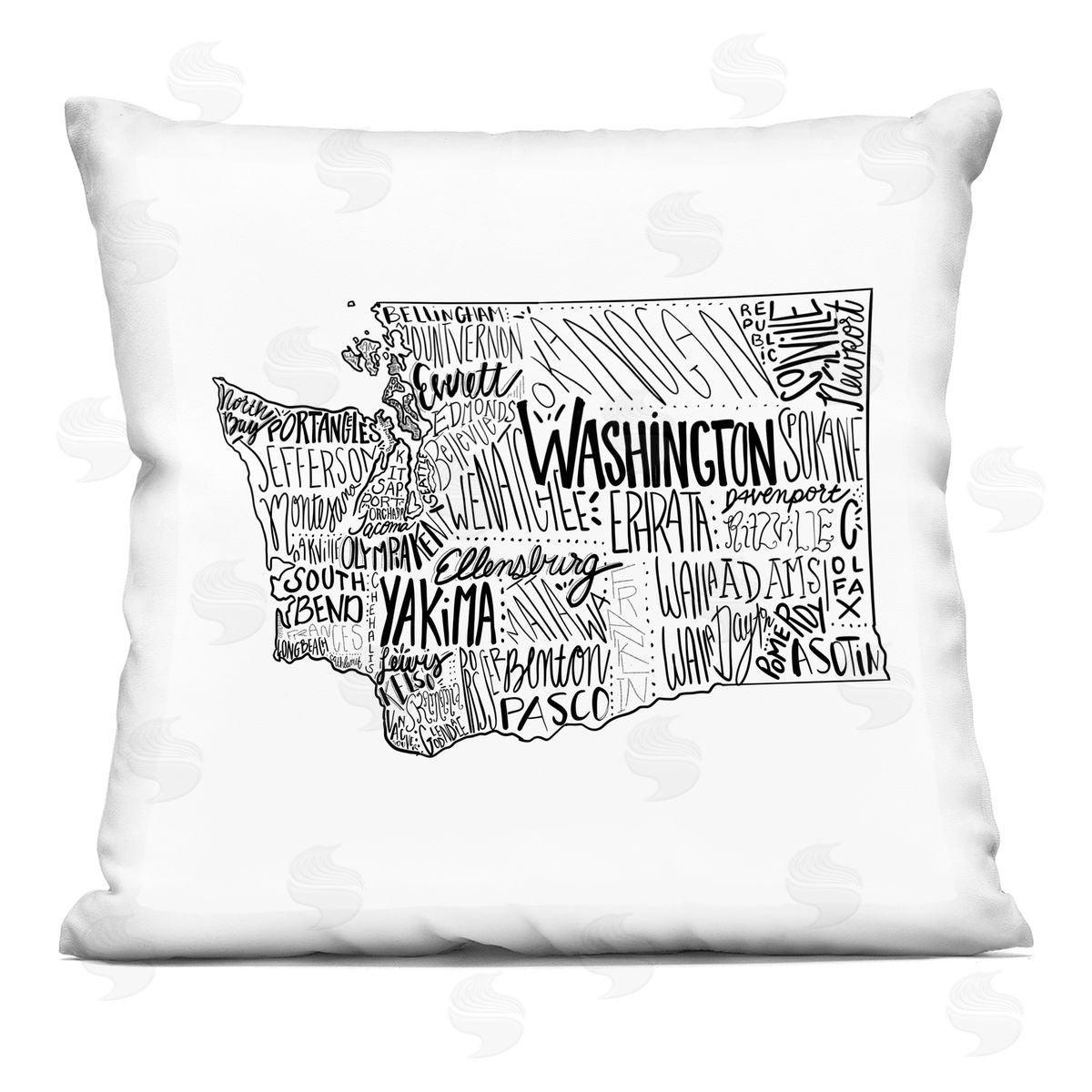 Washington State Various Cities Typography Map Decorative Printed Pillow, Home Decor by Saturday Evening Post
