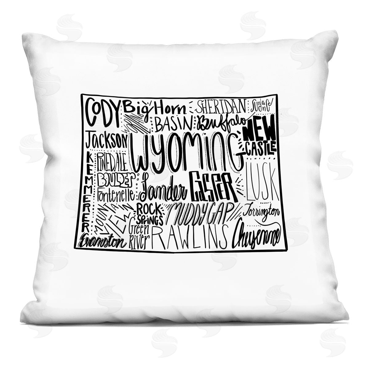 Wyoming State Cities Map Typography Outline Decorative Printed Pillow, Home Decor by Saturday Evening Post
