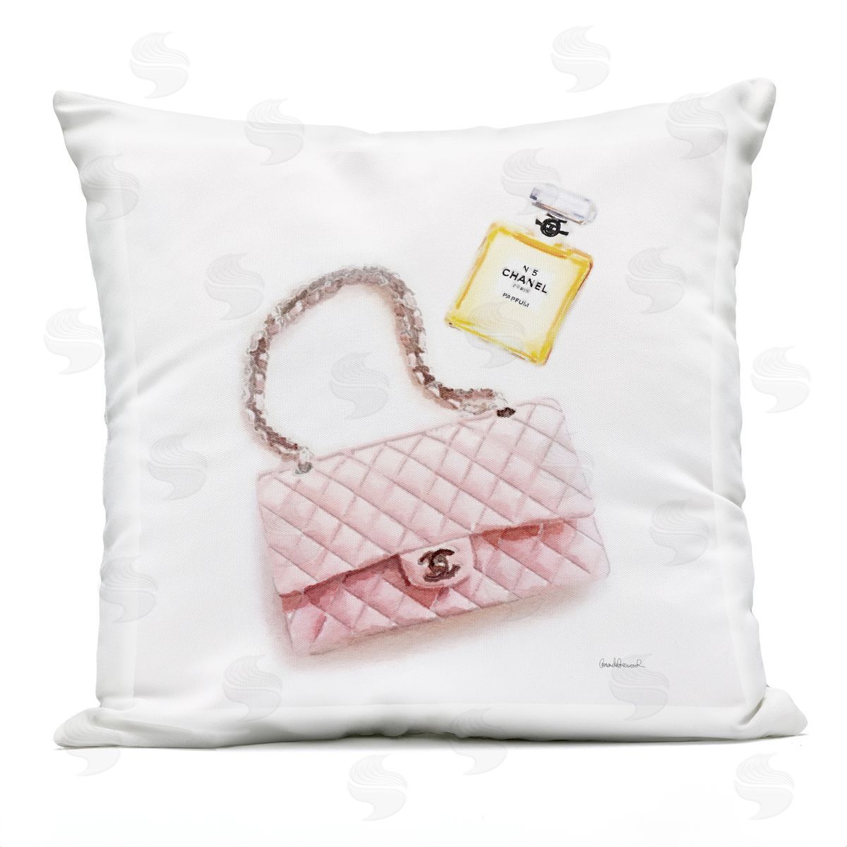 Trendy Pink Glam Fashion Purse Perfume Outdoor Printed Pillow, Home Decor by Amanda Greenwood