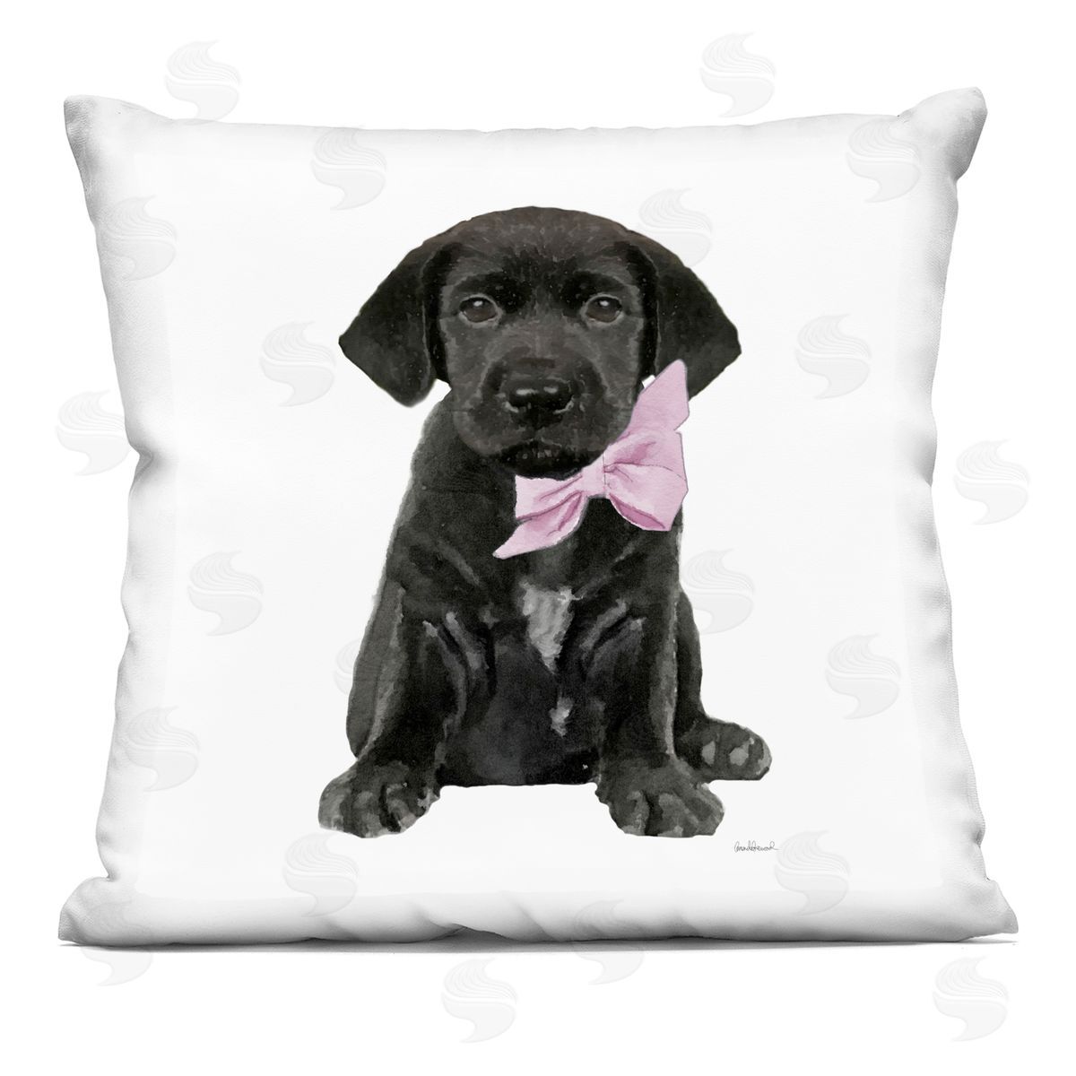 Black Puppy Pink Glam Bow Pet Portrait Decorative Printed Pillow, Home Decor by Amanda Greenwood