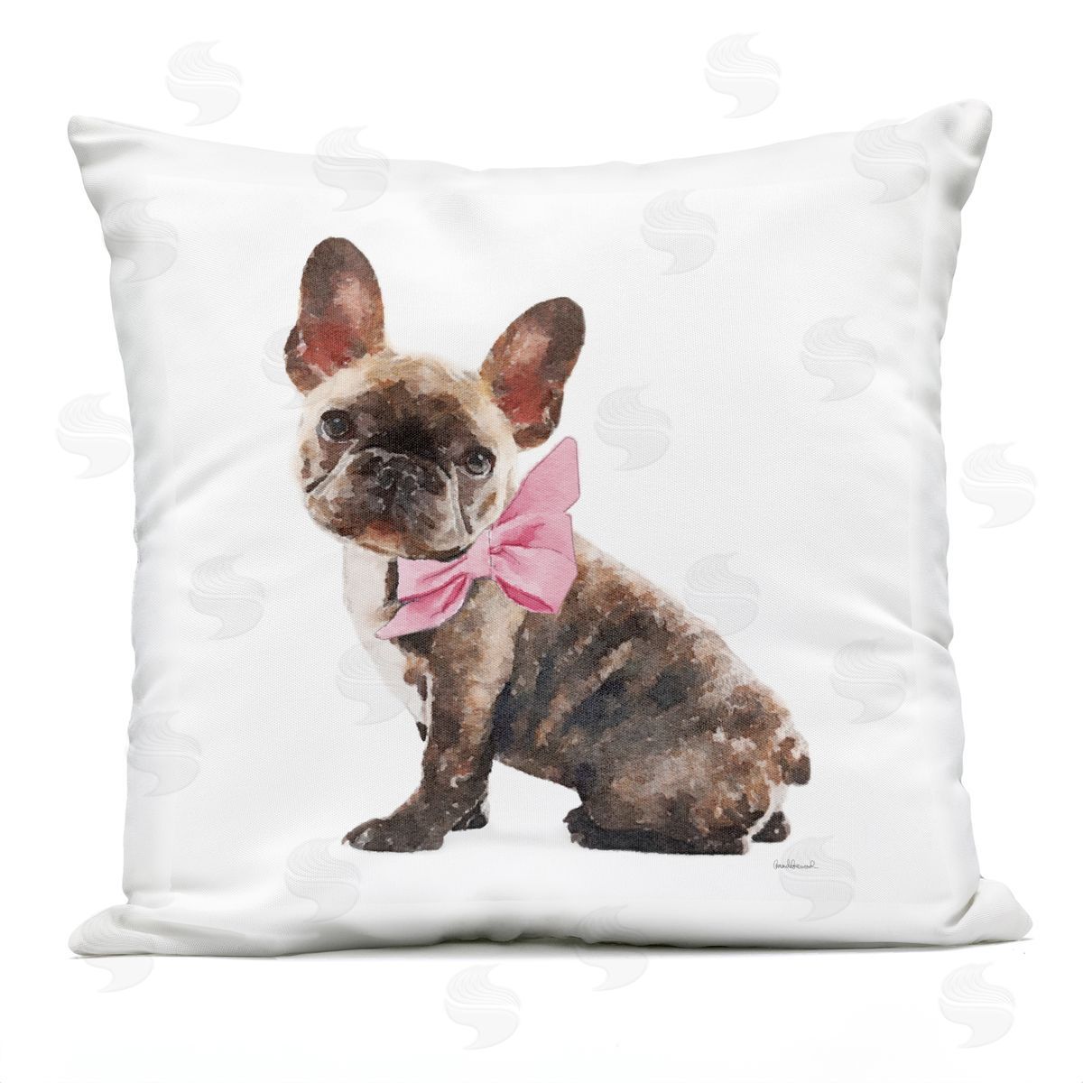 Fashionable Puppy Dog Pink Bow Glam Portrait Outdoor Printed Pillow, Home Decor by Amanda Greenwood