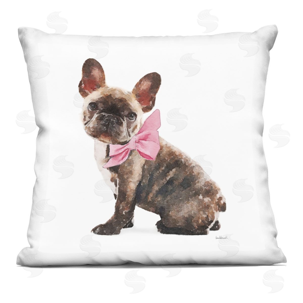 Fashionable Puppy Dog Pink Bow Glam Portrait Decorative Printed Pillow, Home Decor by Amanda Greenwood